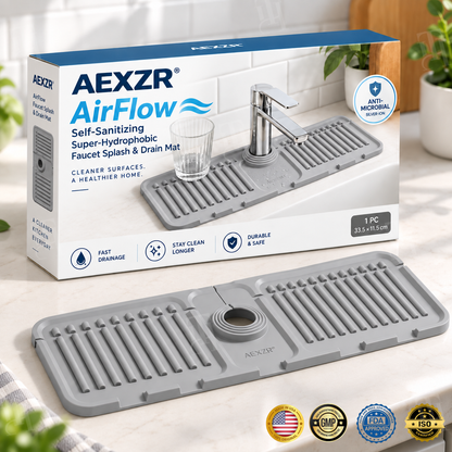 AEXZR® AirFlow Self‑Sanitizing Super‑Hydrophobic Faucet Splash & Drain Mat