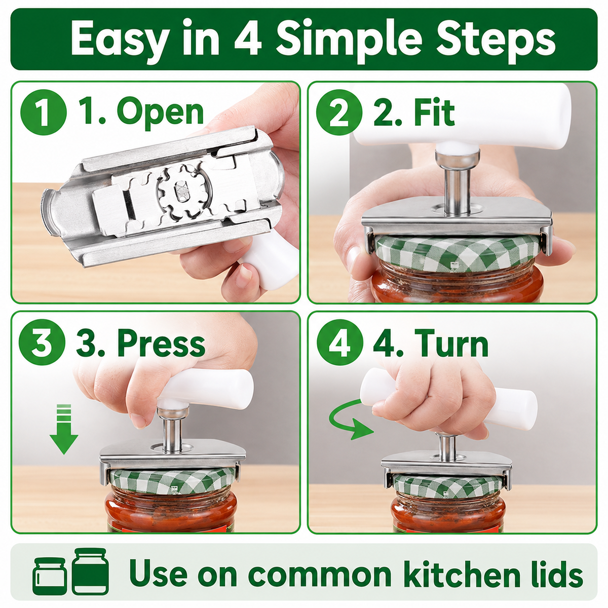 Stainless Steel Jar Opener & Bottle Lid Remover